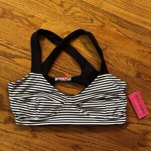 NWT Betsey Johnson Capezio Dance Bra L Top Striped Floral Reversible Halter